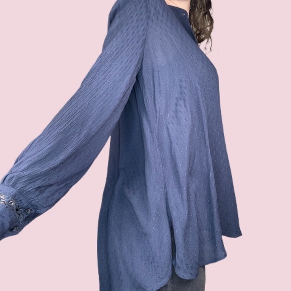 Free People Long Sleeve Button Down Crochet Blouse 100% Soft Rayon - Picture 7 of 12